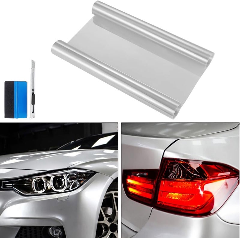 fangfei 12 by 48 inches Self Adhesive Auto Car Tint Headlight Taillight Fog Light Vinyl Smoke Film Sheet Sticker Cover (Transparent) - Image 1